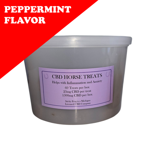 CBD horse treats container with a purple label on a white background