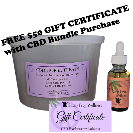 FREE $50.00 Gift Certificate with CBD Horse Bundles - 60pk Treats & 3000mg CBD Oil